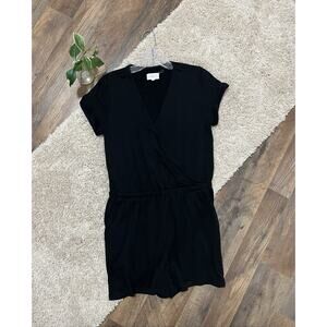 Lou & Grey Size Small Black Surplice Faux Wrap Crossover Loungewear Romper